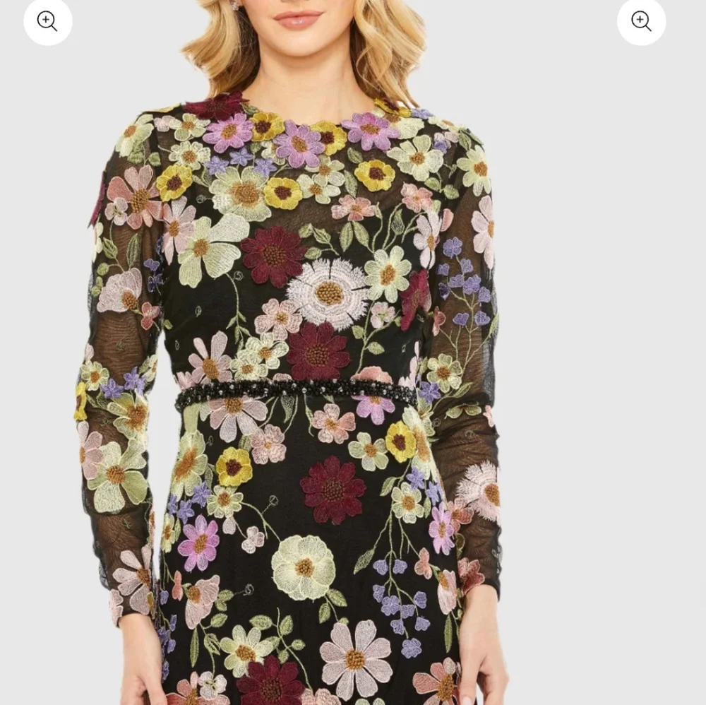 Mac Duggal Embroidered Applique High Neck Trumpet Dress -- size 14 - Picture 2 of 4